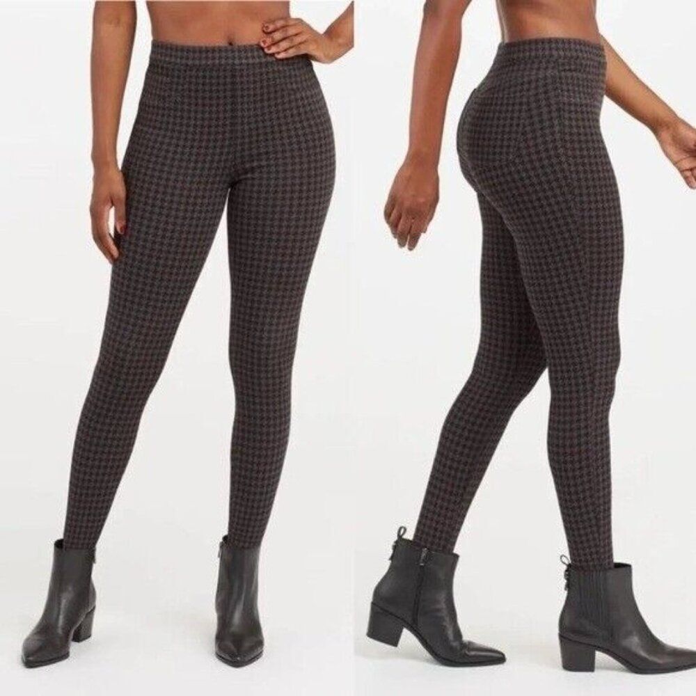 Spanx Women's 1X Jean-Ish Ankle Leggings in Gray Houndstooth Shaping Pant